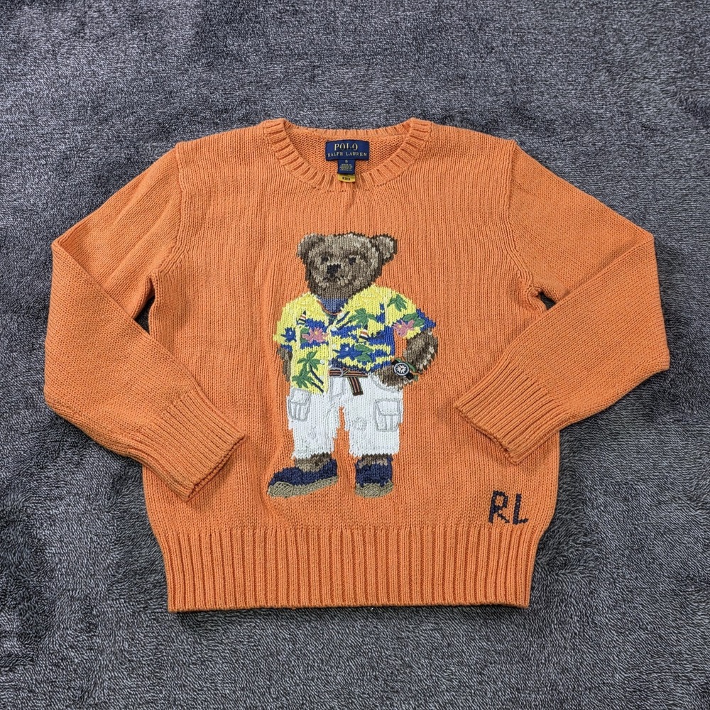 Ralph Lauren Polo Bear Sweater Kids SZ 6 Intarsia Knit Vacation Bear Chunk Knit